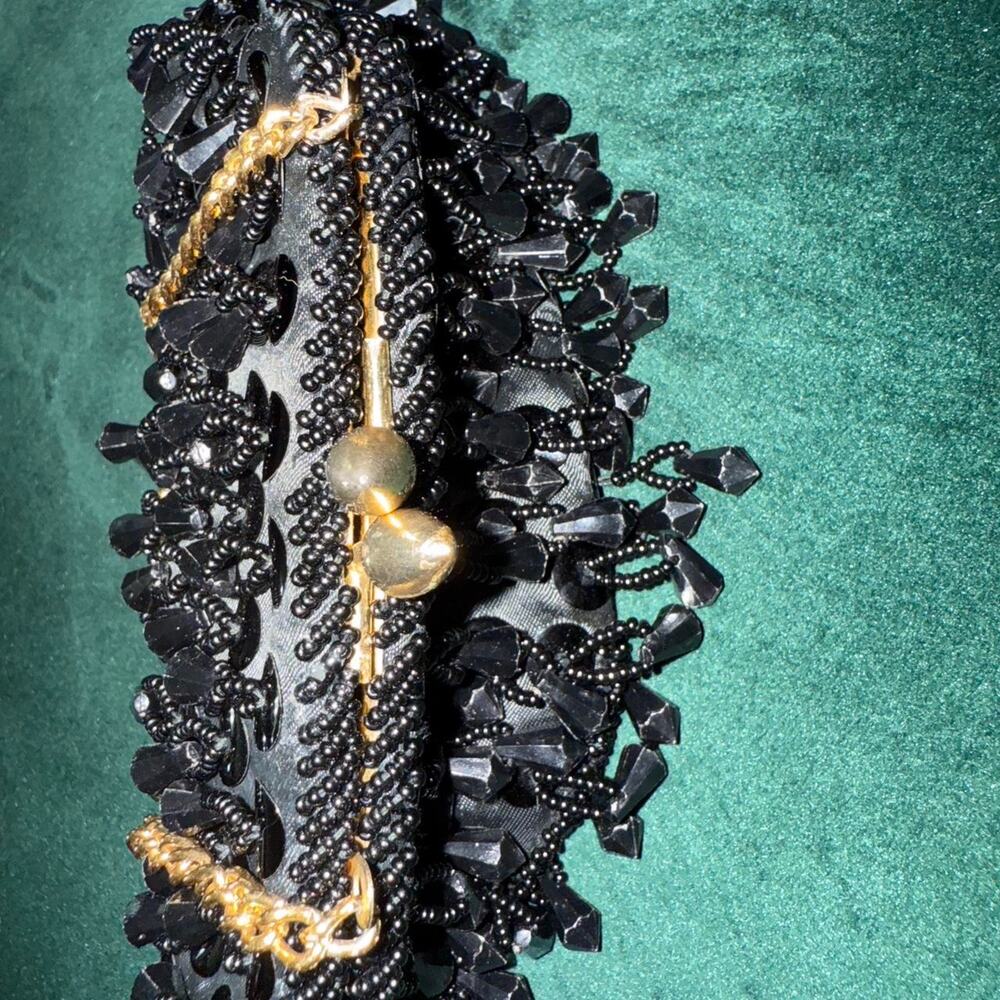 Black beaded and sequin vintage clutch bag Made in Hong Kong for Atleigh‎ purse - Picture 5 of 6